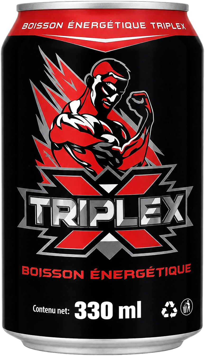 Canette Triplex Energy Drink 330 ml, vue de face.